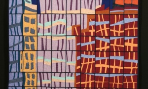Greta Fitchett, Derby UK. 'Docklands' inspired by distorted reflections seen in modern glass curtain wall buildings in worldwide cities.