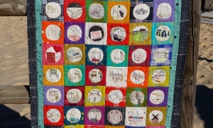 Judy Harrison, Australia. 'Stitched Travel Blog' quilt. We spent several months travelling through Great Britain, Europe and up to Iceland and recorded our travels in stitches. 