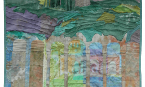 Katrina Parris, Essex UK. 'Alhambra' quilt. Inspired by The Alhambra in Spain, it incorporates the building on the mountain edge with interior views of corridors, tiles and courtyard.