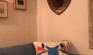 Sorcha Torrens, Bristol, UK. 'Rainbow Moose' cushion I have always wanted to visit Alaska mostly to see the moose in its natural habitat. My foundation pieced Rainbow Moose is the closest I have got so far! 