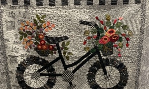 Susan Abood, Australia. 'Whimsical Bicycle Reverse Detail' quilt. Sally Manke design made entirely out of scraps